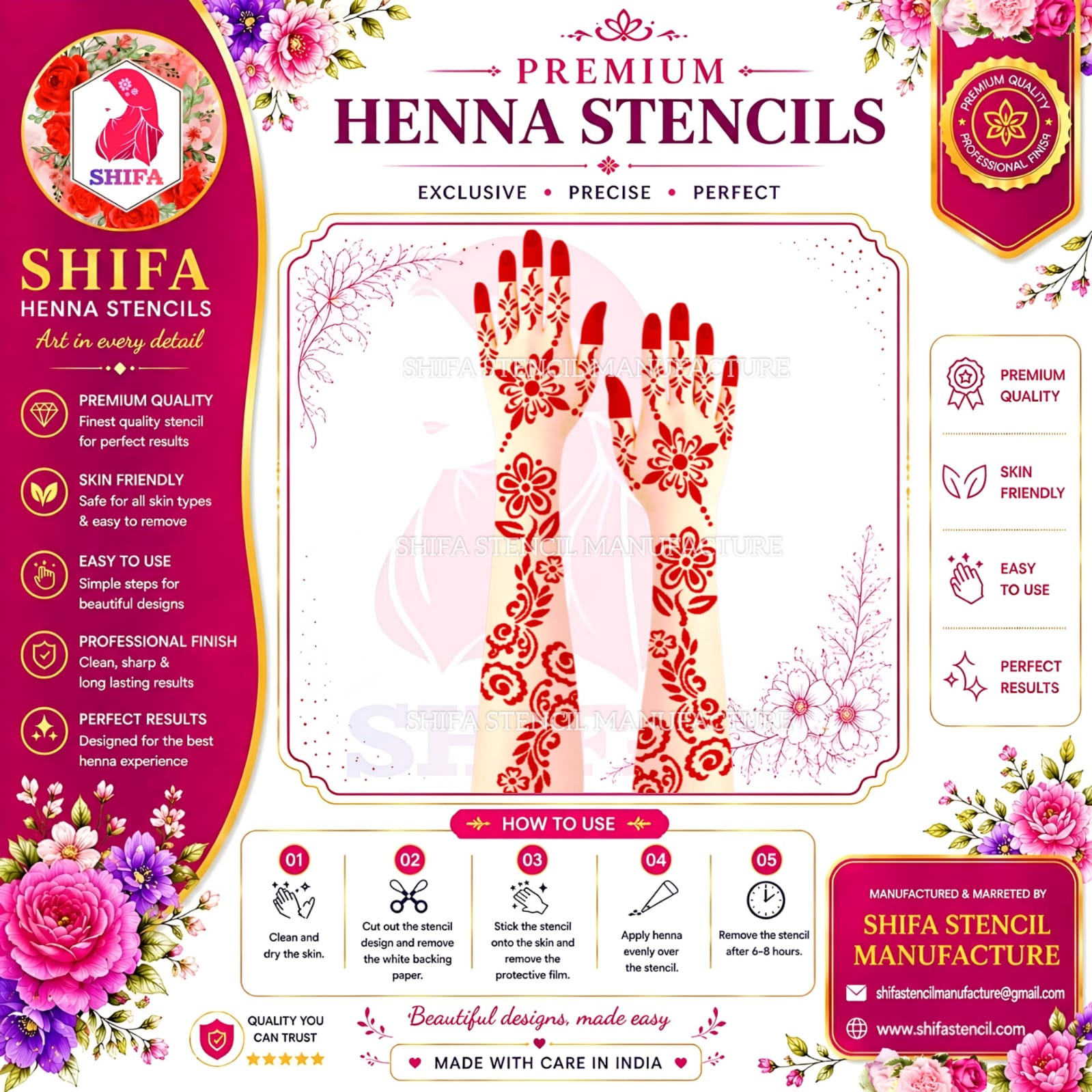 L 16 Celestial Cross Instruction sheet Henna Stencil